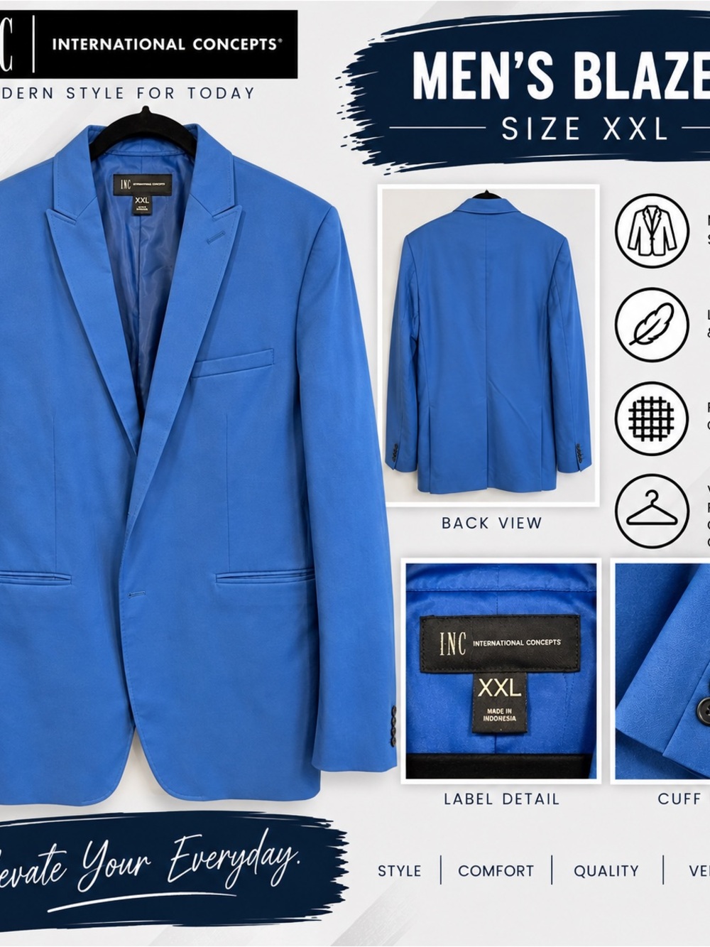 INC International Concepts Men's Royal Blue Single-Breasted Blazer